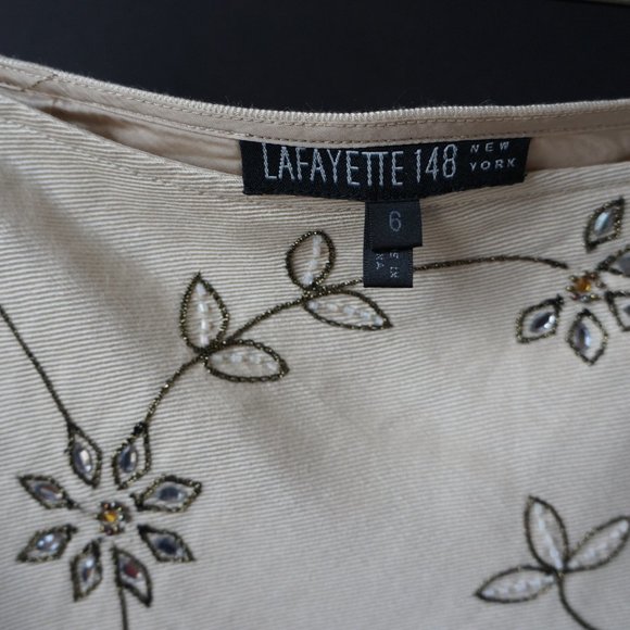 Lafayette 148 Linen Silk Skirt Embroidery Beads Sz 6 - Picture 2 of 8